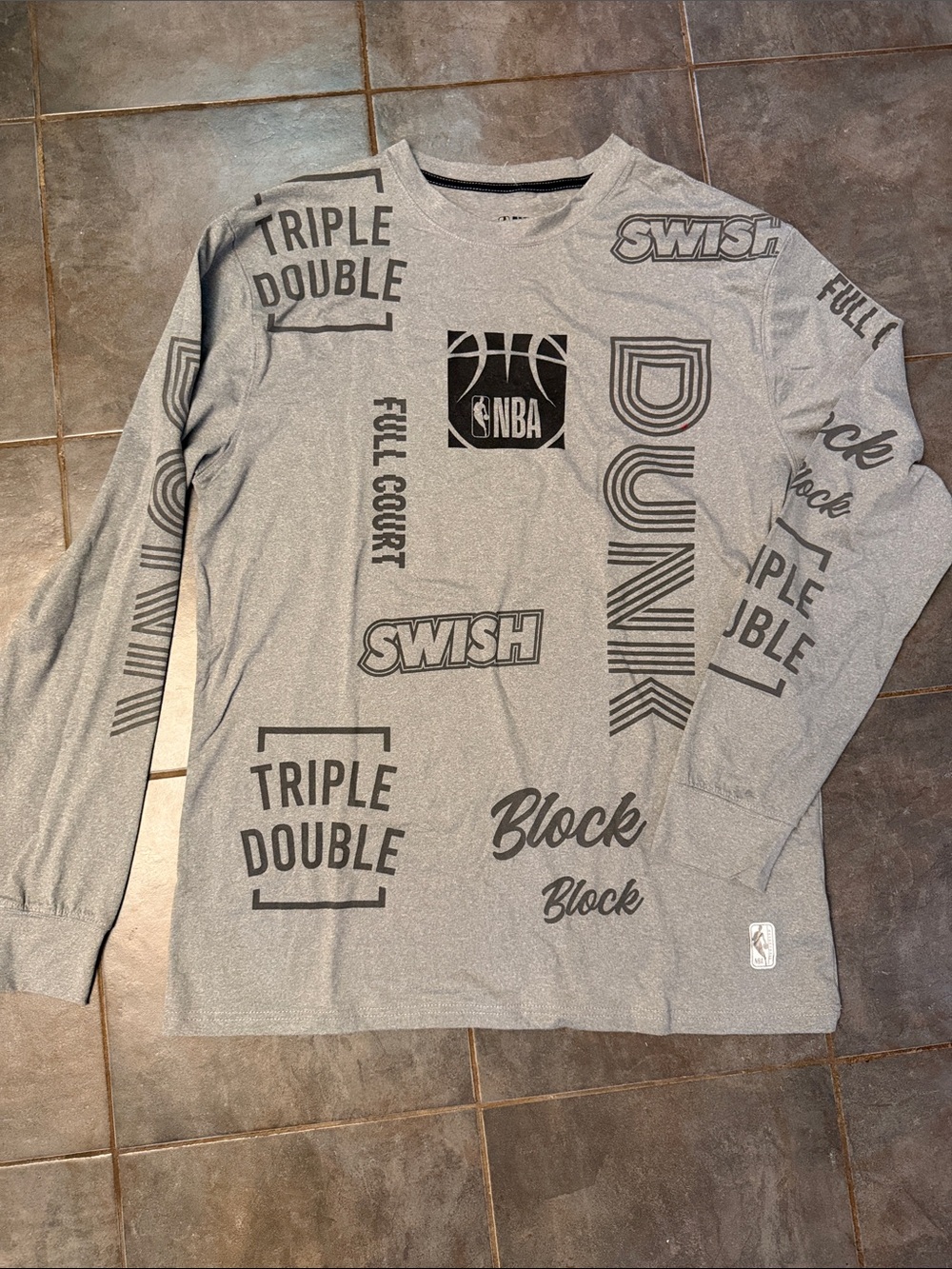 NBA Gray Graphic Long-Sleeve Tee with Black Sports Prints